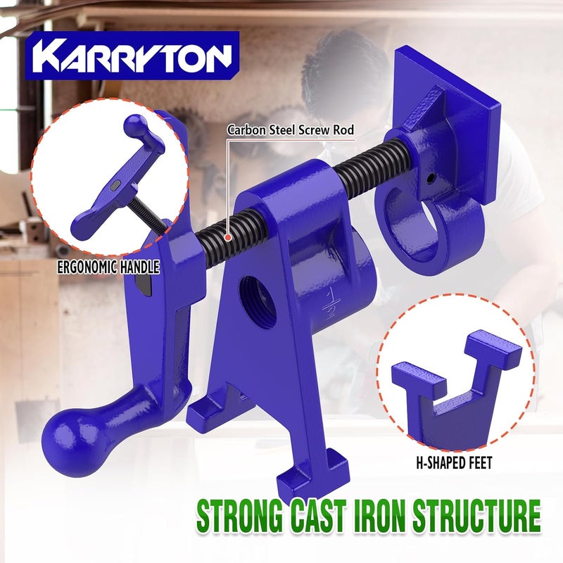 KARRYTON 1/2 Inch Heavy Duty Pipe Clamps for Woodworking, H-Style Wood Gluing Clamps, Adjustable Pipe Clamp Tool for Furniture, Cabinet Making & DIY Projects (Set of 4) - Image 3